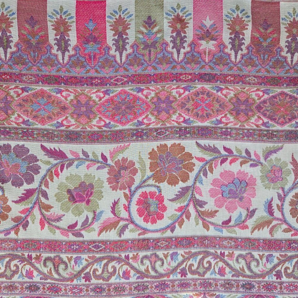 NWOT Cashmere Kashmiri Scarf Shawl Jacquard Embroidered Pink Purple - Picture 7 of 16